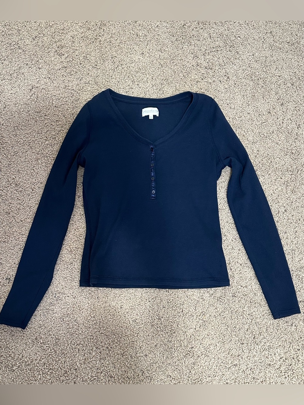Abercrombie & Fitch Navy Ribbed Henley Long-Sleeve Top
